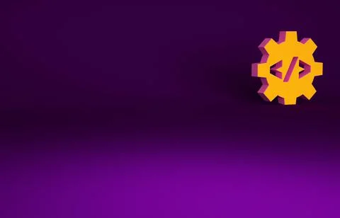 Orange Web design and front end development icon isolated on purple backgroun Stock Illustration