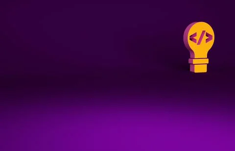 Orange Web design and front end development icon isolated on purple backgroun Stock Illustration