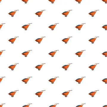 Orange wheelbarrow and construction tool seamless pattern Stockillustratie