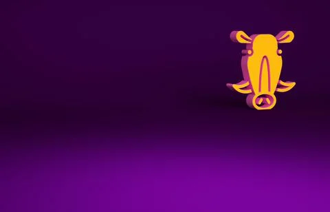 Orange Wild boar head icon isolated on purple background. Animal symbol. Mini Stock Illustration