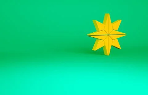 Orange Wind rose icon isolated on green background. Compass icon for travel.  Stock Illustration