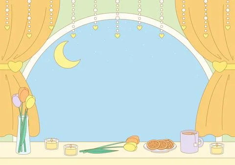 Orange window night view frame 2 Stock Illustration