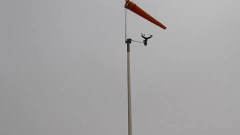 Orange Windsock And Cup Anemometer Overcast Sky Stock Footage 341349598