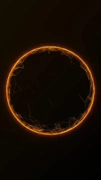 Orange wireframe energy circle on dark vertical background, blending networ.. Stock-Illustration