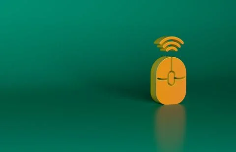 Orange Wireless computer mouse icon isolated on green background. Optical with Stock Illustration