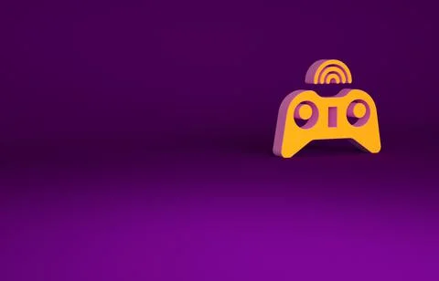 Orange Wireless gamepad icon isolated on purple background. Game controller.  Illustrazione stock