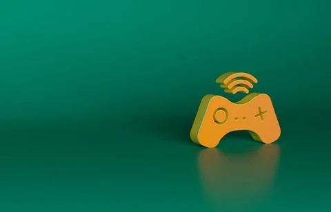 Orange Wireless gamepad icon isolated on green background. Game controller Stock Illustration