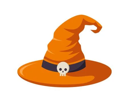Orange witch hat with a skull, isolated on white background Stock Illustration