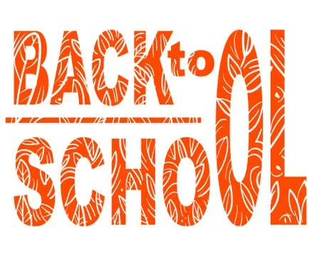 Orange words back to school with pattern - leaves Stock Illustration