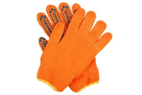 Orange work gloves isolated on white background. Stock Photos