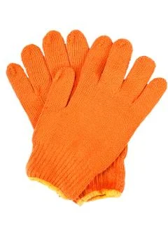Orange work gloves isolated on white background. Stock Photos