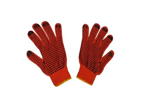 Orange work gloves with rubber protector on a white background Stock Photos