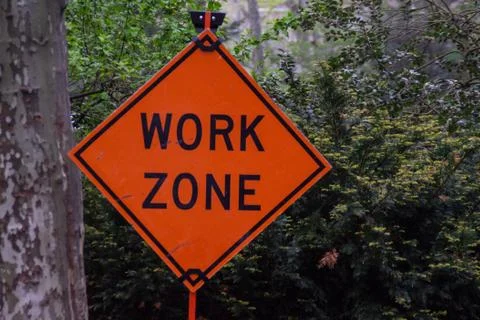 Orange work zone sign Stock Photos