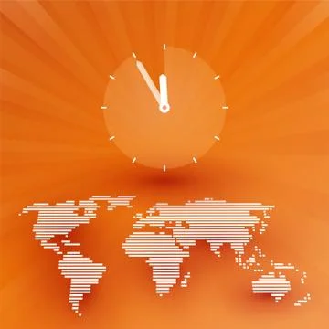 Orange world map with a countdown clock Stock Illustration
