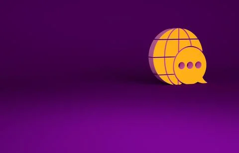 Orange World map made from speech bubble icon isolated on purple background.  Stock Illustration