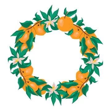 Orange wreath pattern with vibrant fall colors and seasonal leaves 스톡 일러스트
