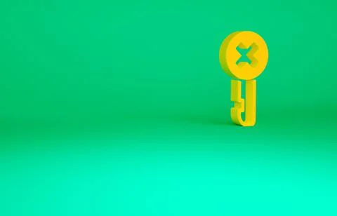 Orange Wrong key icon isolated on green background. Minimalism concept. 3d il Stock Illustration