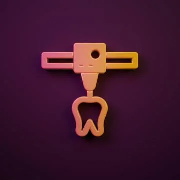 Orange-yellow 3D printer tooth icon isolated on purple background. 3d print.. Illustrazione stock