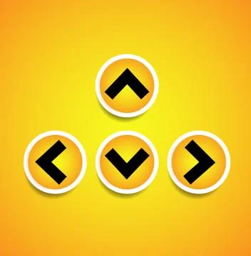 Orange, yellow arrows, arrowheads pointing up, down, left and right. Up, down Stock Illustration