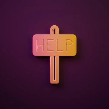 Orange-yellow Ask for help text icon isolated on purple background. Minimal.. Stock Illustration