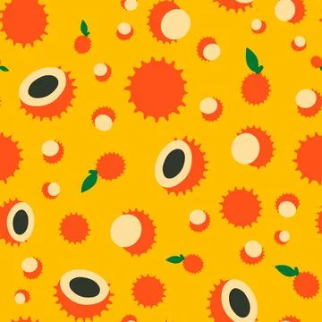 Orange Yellow Background Rambutan Pattern Stock Illustration