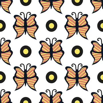 Orange-yellow butterfly pattern on white background for textile design Stock Illustration