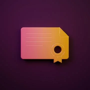Orange-yellow Certificate template icon isolated on purple background. Achi.. Stock Illustration