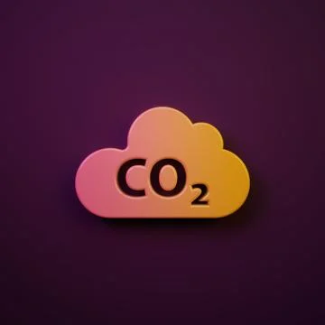 Orange-yellow CO2 emissions in cloud icon isolated on purple background. Ca.. Stock Illustration