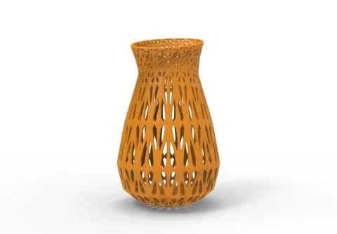 A orange yellow colored complex shaped vase a typical 3D print product. Stock Illustration
