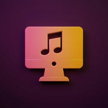 Orange-yellow Computer with music note symbol on screen icon isolated on pu.. Stock Illustration