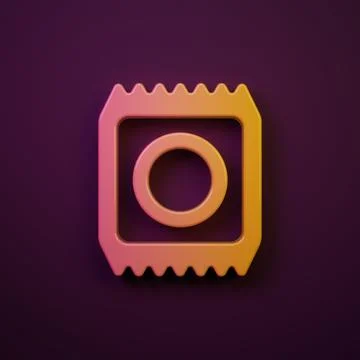 Orange-yellow Condom in package safe sex icon isolated on purple background.. Stock Illustration