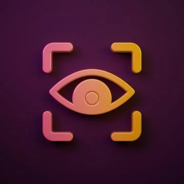 Orange-yellow Eye scan icon isolated on purple background. Scanning eye. Se.. Stock Illustration