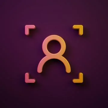Orange-yellow Face recognition icon isolated on purple background. Face ide.. 스톡 일러스트