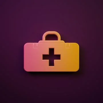 Orange-yellow First aid kit icon isolated on purple background. Medical box.. Stock Illustration