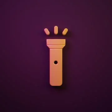 Orange-yellow Flashlight icon isolated on purple background. Minimalism con.. Ilustração Stock