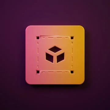Orange-yellow Geometric figure Cube icon isolated on purple background. Abs.. Illustrazione stock