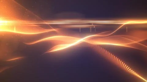 Orange yellow glowing magic waves from energy particles abstract background Stock Illustration