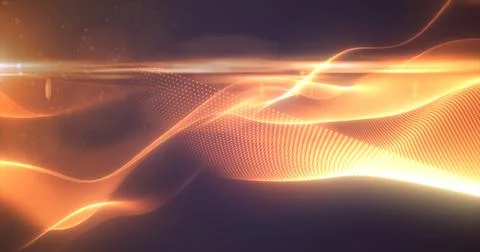 Orange yellow glowing magic waves from energy particles abstract background Stock Photos