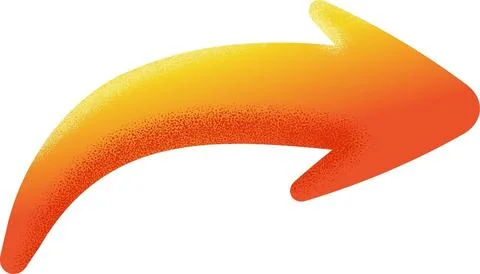 Orange yellow gradient curved arrow pointing right with dotted texture Illustrazione stock