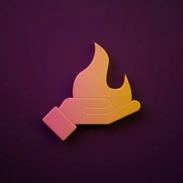 Orange-yellow Hand holding a fire icon isolated on purple background. Minim.. Stock Illustration
