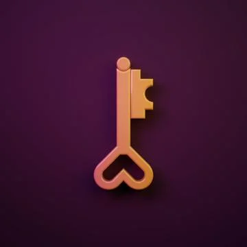 Orange-yellow Key in heart shape icon isolated on purple background. 8 Marc.. Illustrazione stock