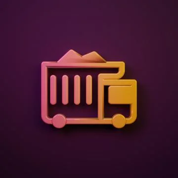 Orange-yellow Large industrial mining dump truck icon isolated on purple ba.. Illustrazione stock