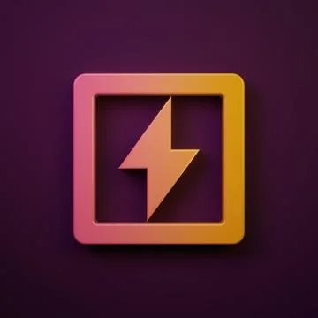 Orange-yellow Lightning bolt icon isolated on purple background. Flash sign.. Stock Illustration