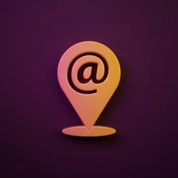 Orange-yellow Location and mail and e-mail icon isolated on purple backgrou.. Stock Illustration
