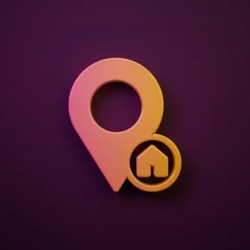 Orange-yellow Map pointer with house icon isolated on purple background. Ho.. Stock Illustration
