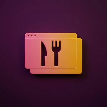 Orange-yellow Online ordering and fast food delivery icon isolated on purpl.. Stock Illustration