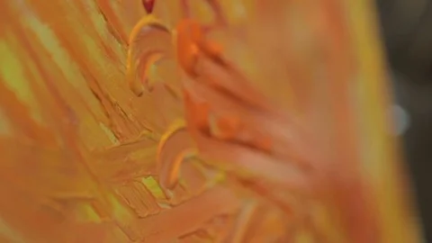 Orange Yellow Paint on Canvas Stock Footage 85081972