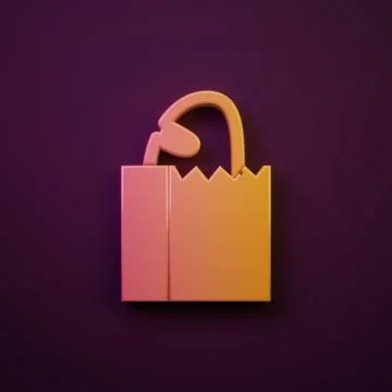 Orange-yellow Paper bag with bread loaf icon isolated on purple background... 스톡 일러스트