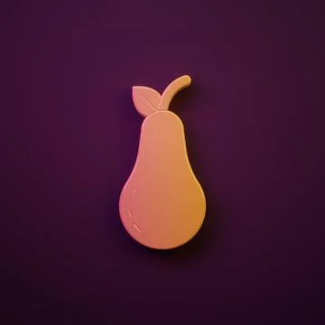 Orange-yellow Pear icon isolated on purple background. Fruit with leaf symb.. Stock Illustration