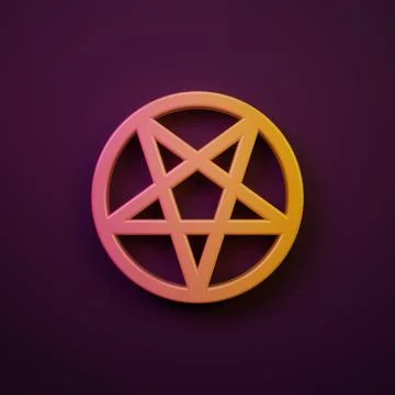 Orange-yellow Pentagram in a circle icon isolated on purple background. Mag.. Stock Illustration
